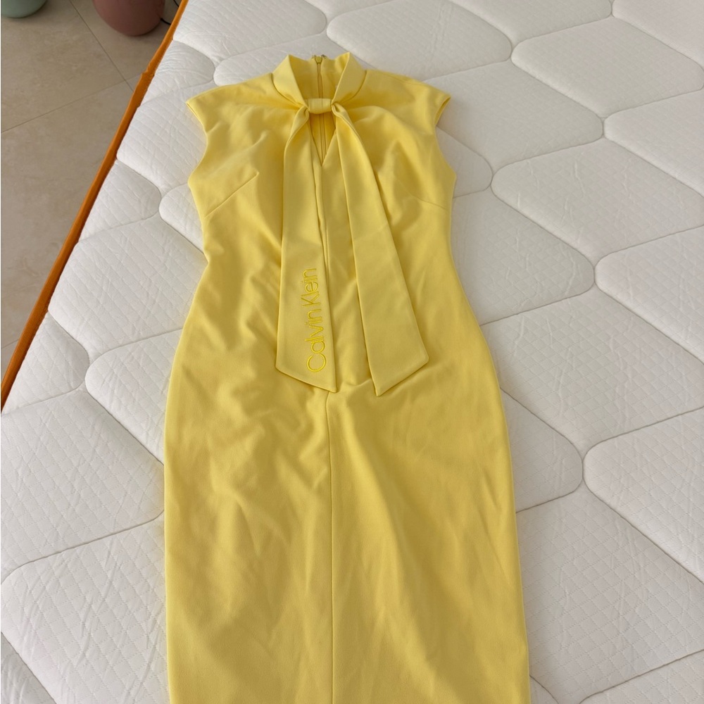 Calvin Klein Yellow Midi Dress with Bow Detail